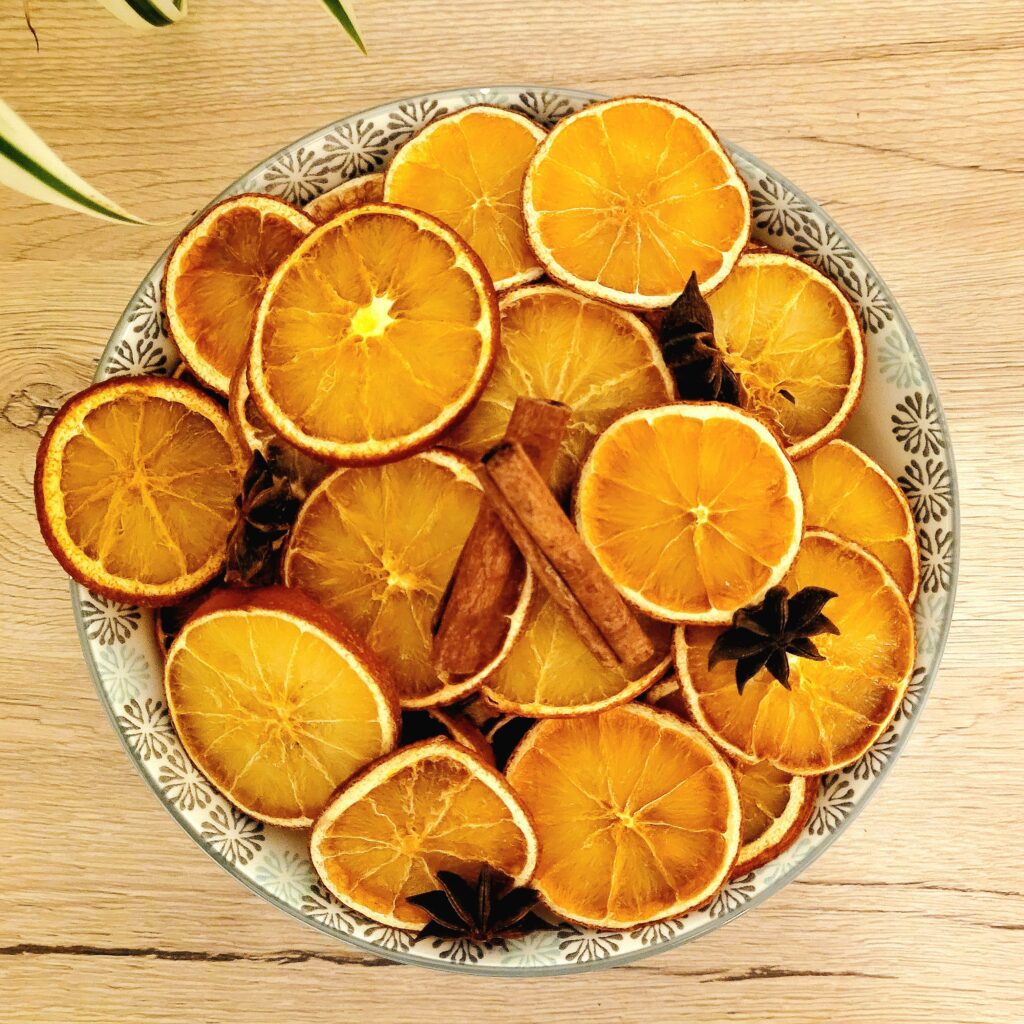 Shooting photo pot pourri d'oranges séchées - Vu de haut